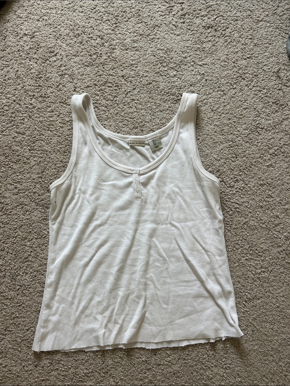 Max Studio White Ribbed Henley Tank